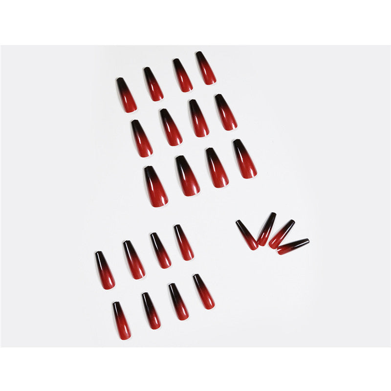 Red And Black Gradient Long Ballet Nails