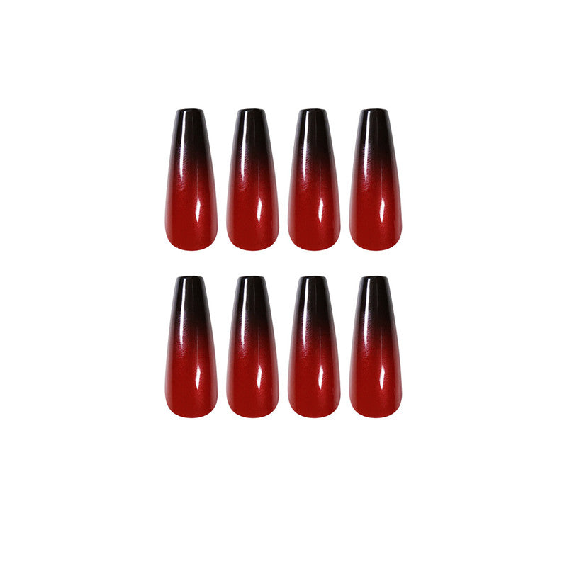 Red And Black Gradient Long Ballet Nails