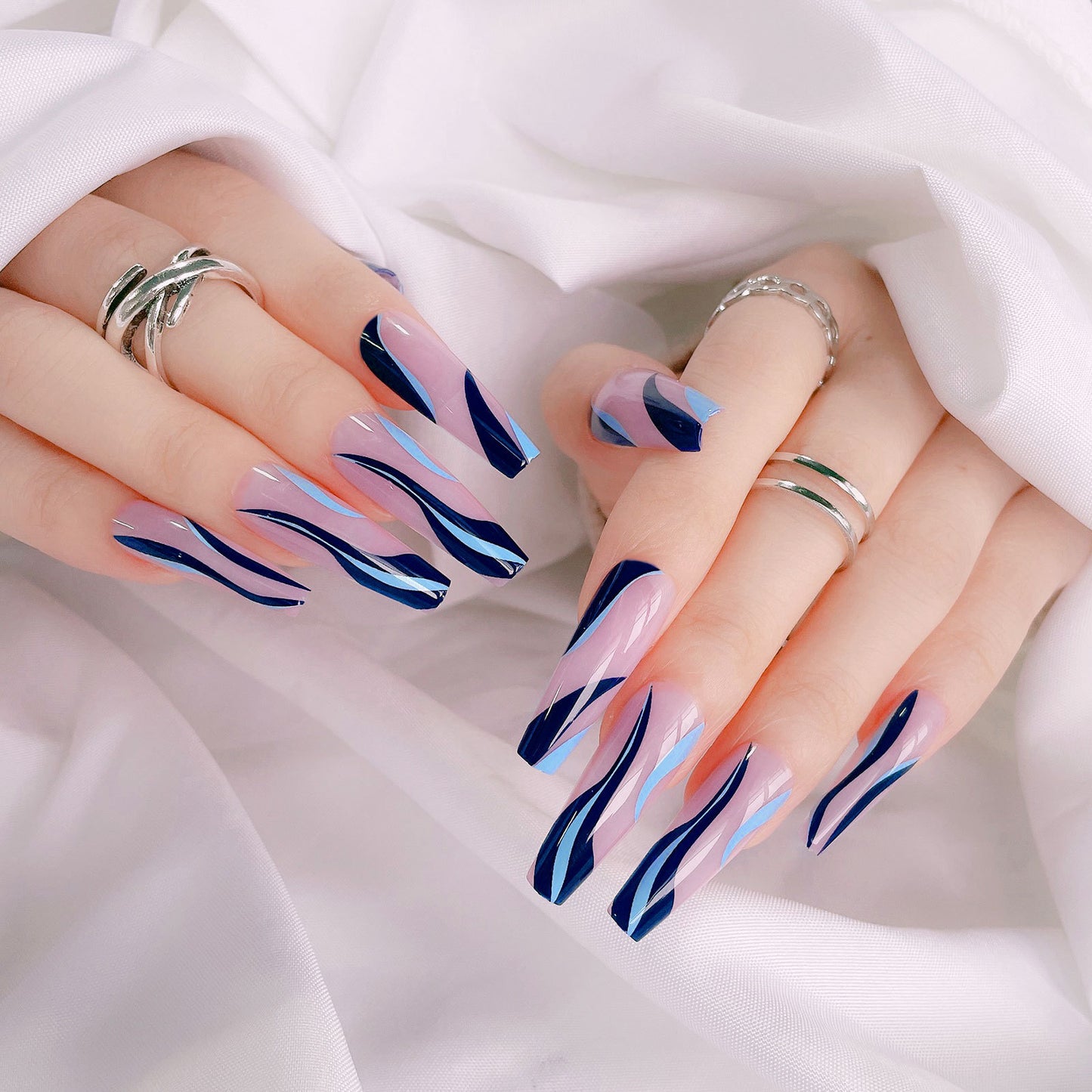 Blue Lines Press-On Nails