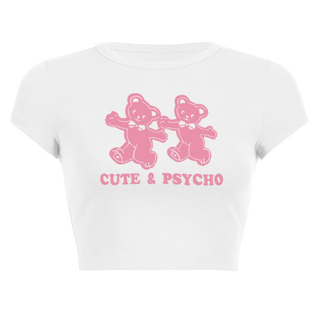 Women's Graceful And Fashionable Cute Bear Printed Short-sleeved Top