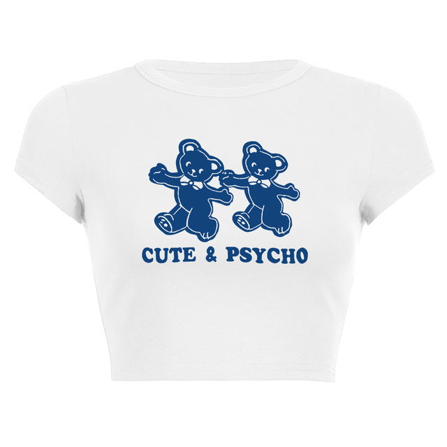 Women's Graceful And Fashionable Cute Bear Printed Short-sleeved Top
