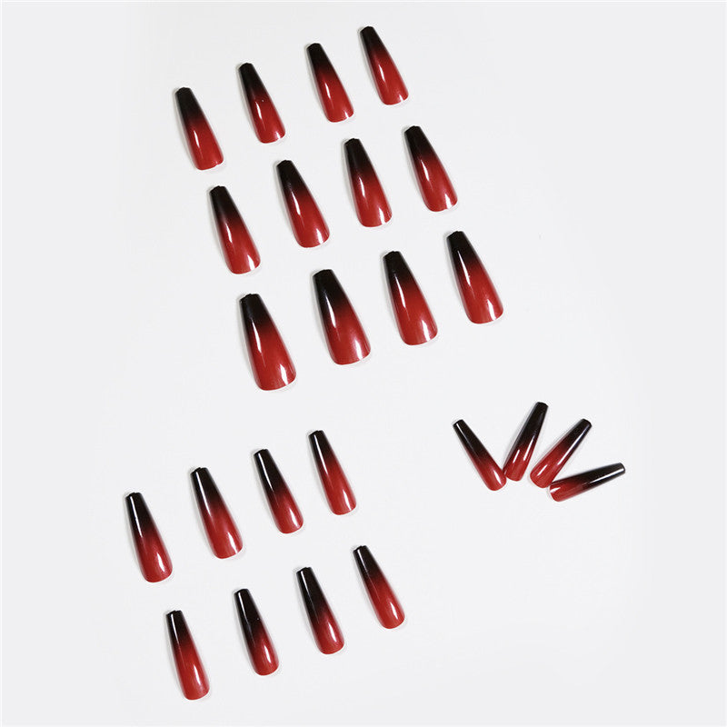 Red And Black Gradient Long Ballet Nails